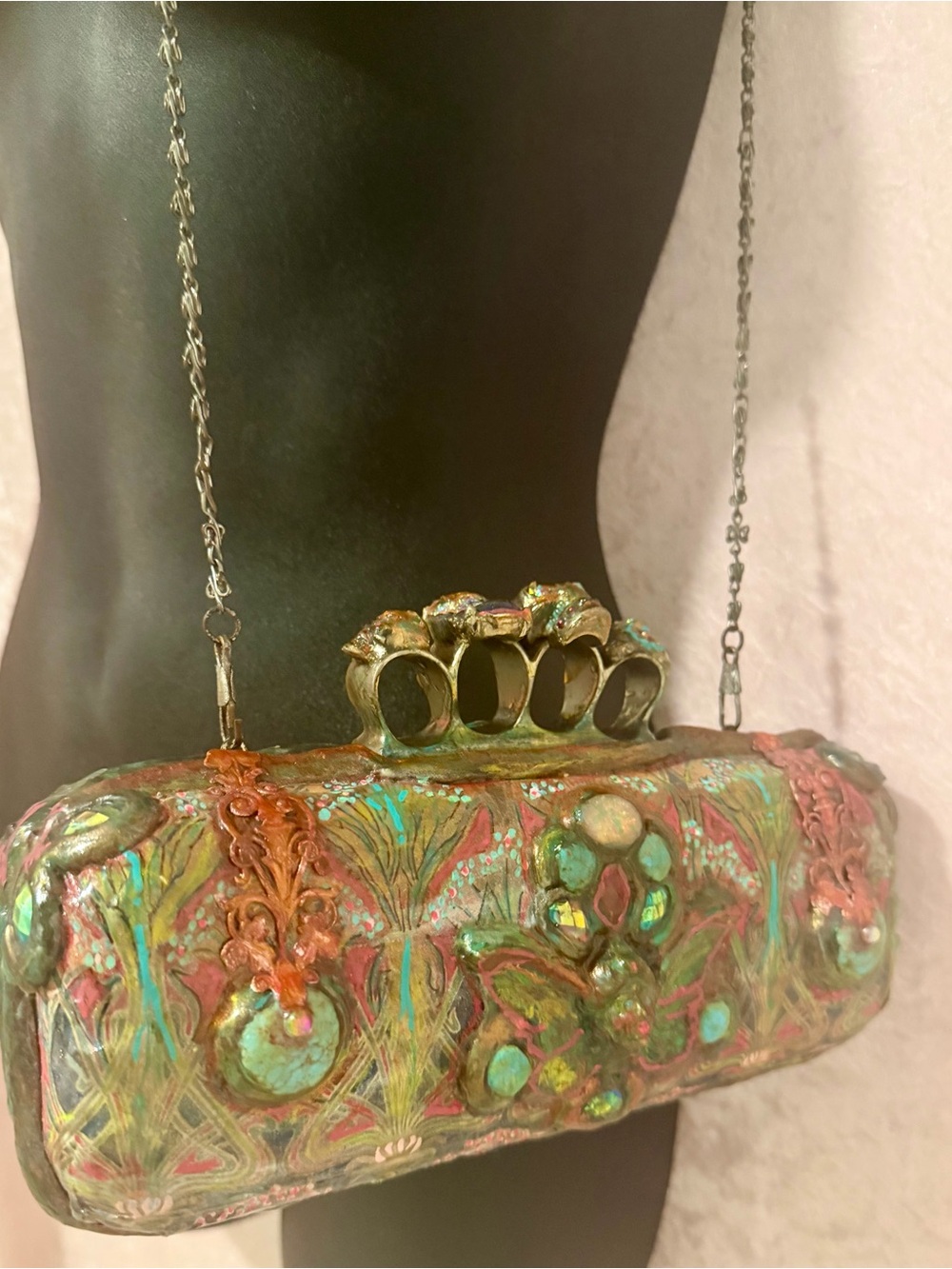 OOAK Artist CUSTOM Art Nouveau Victorian Skull Brass Knuckle Clutch Purse